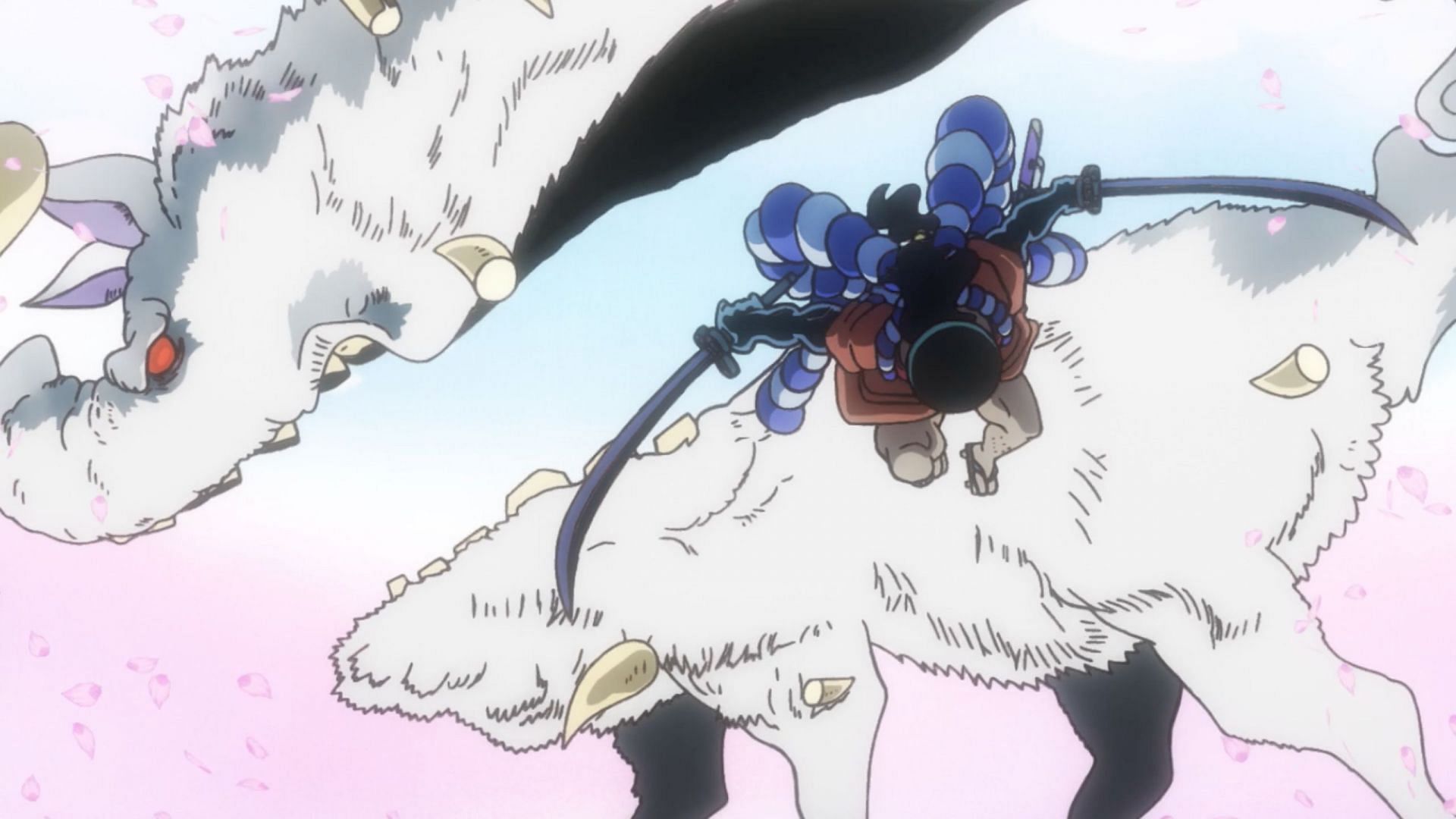 Oden seen here using Armament Haki Coating on a tamed Enma (Image via Toei Animation)