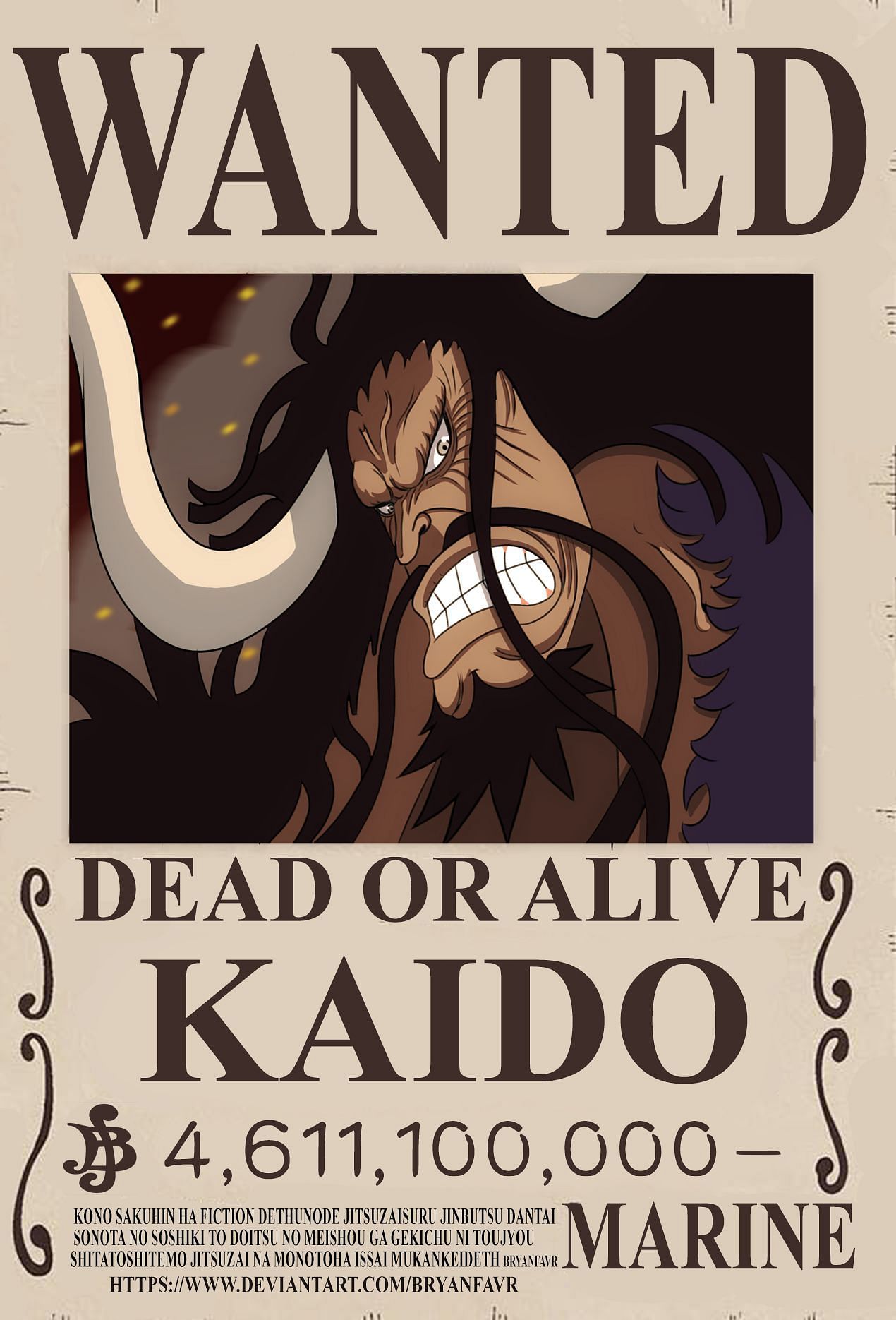 Kaido wanted poster (Image via bryanfavr, DeviantArt)