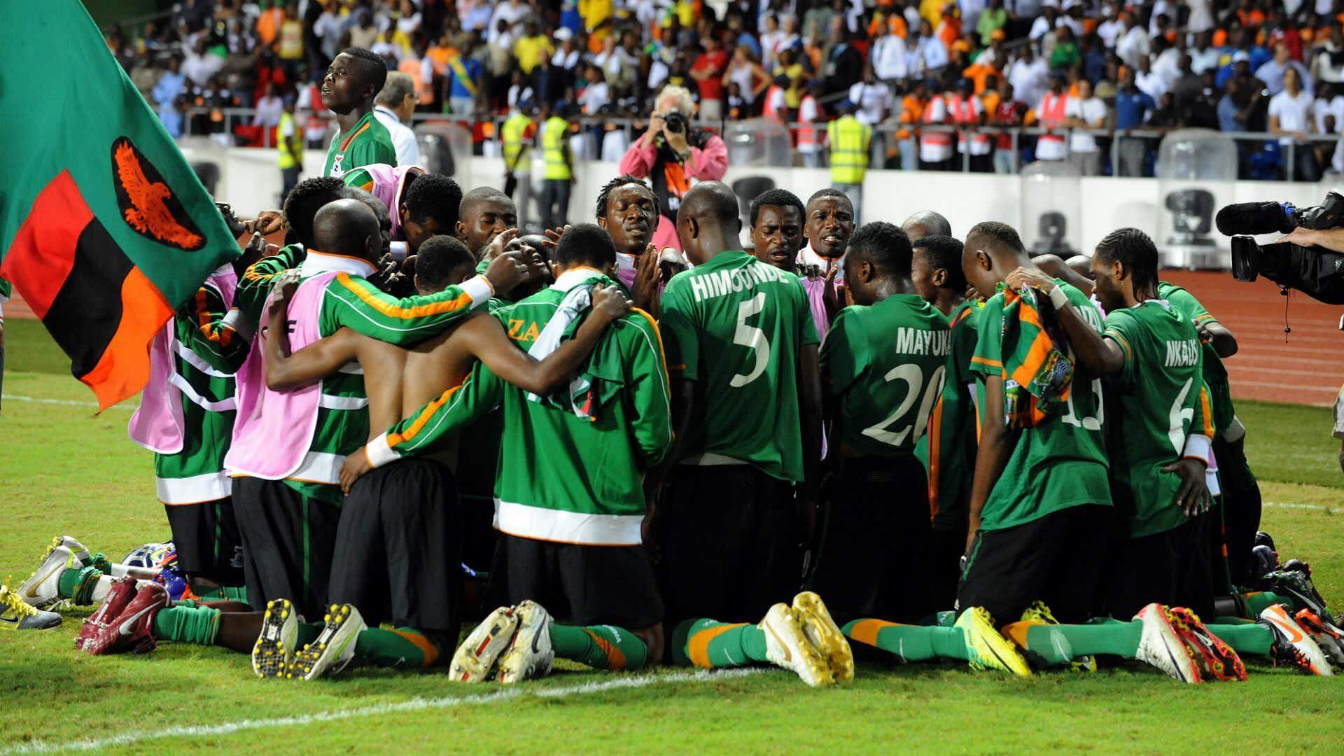 The Chipolopolo of Zambia celebrating after their AFCON win