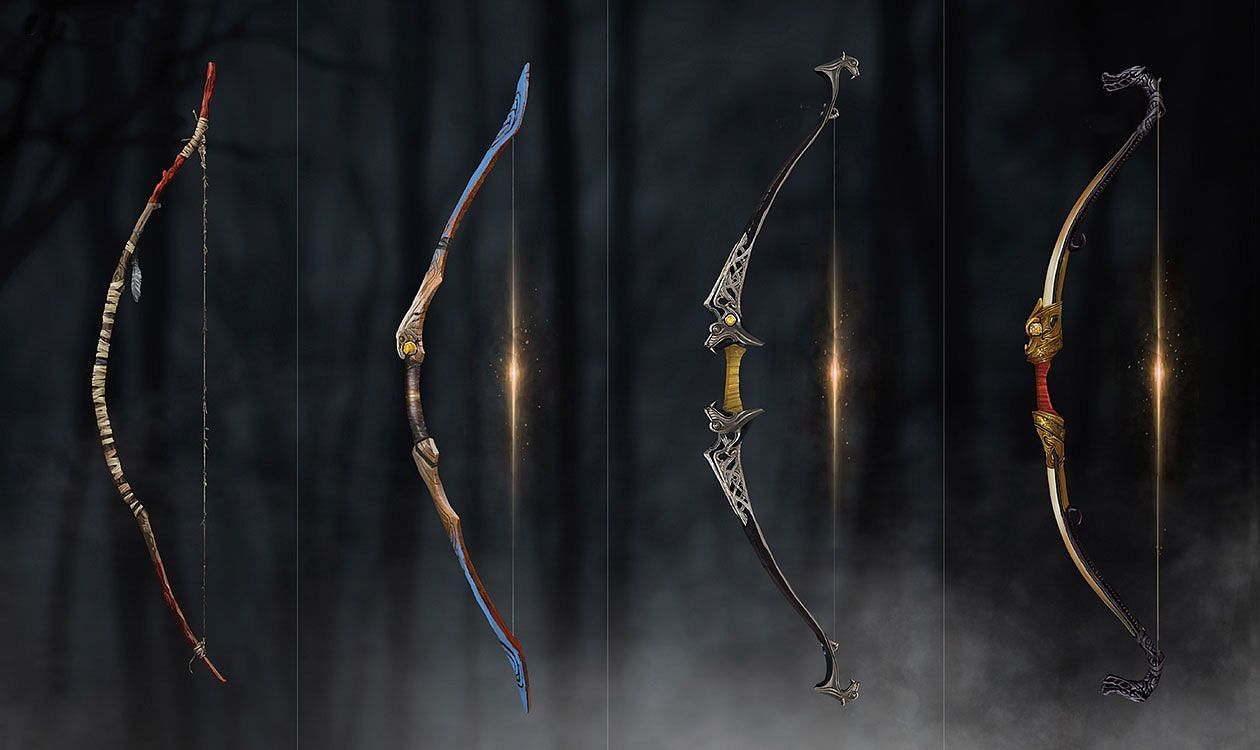 The various Talon Bow appearances in God of War (Image via Sony Interactive Entertainment)