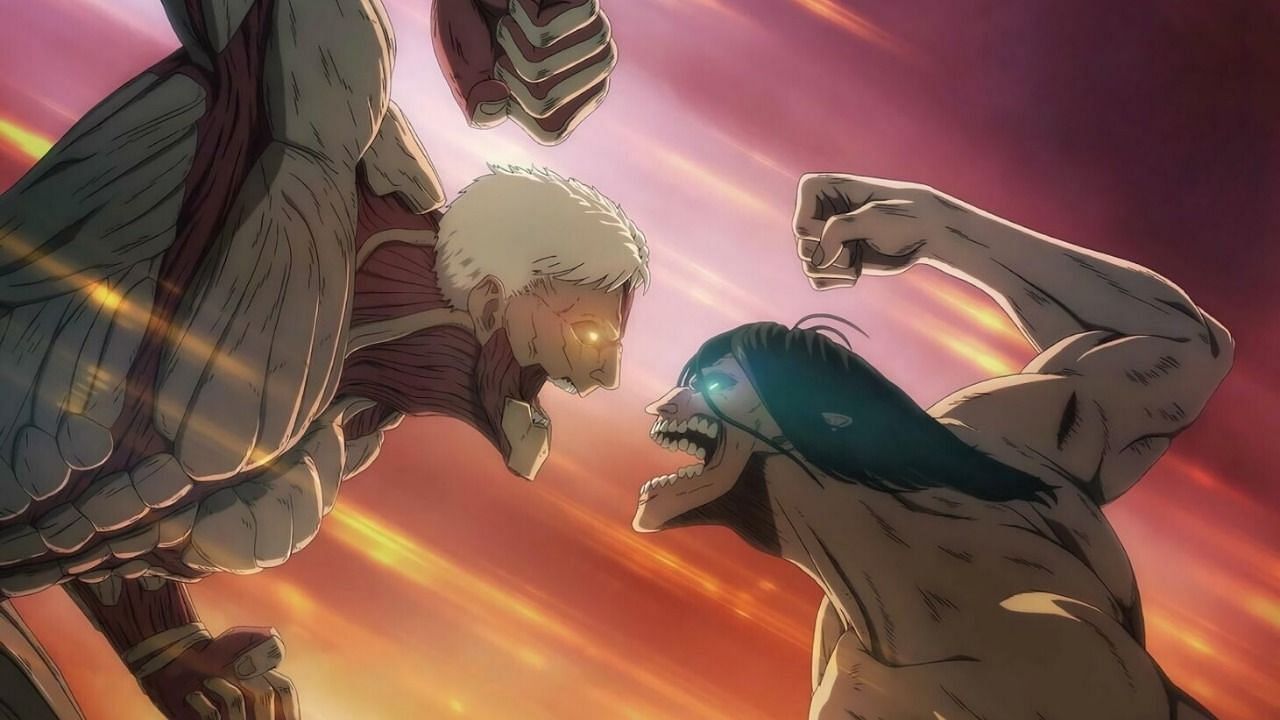 Eren vs. Reiner is one of many clashes fans can expect in Attack on Titan&#039;s final stretch. (Image via MAPPA Studios)