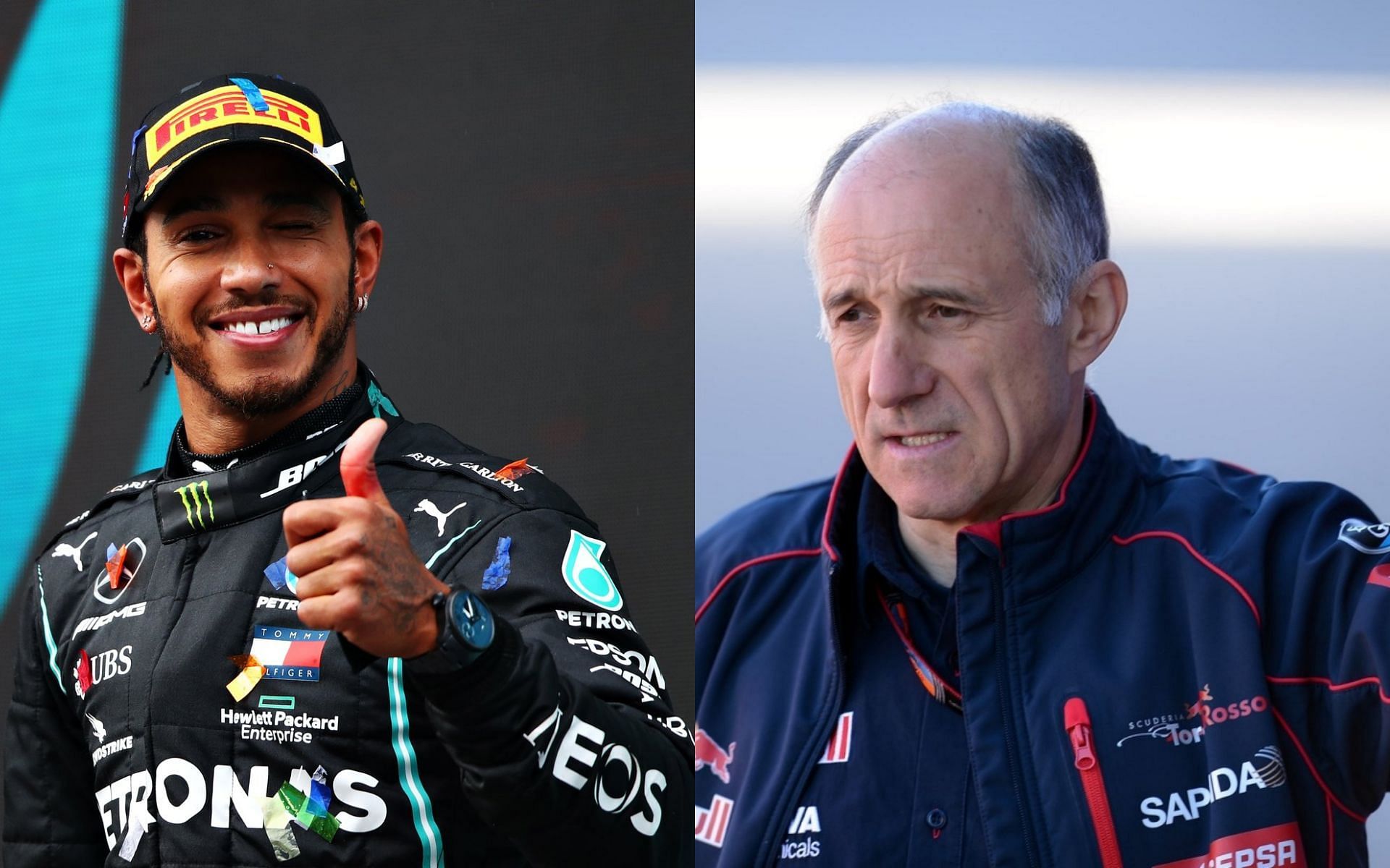 Lewis Hamilton (left) and Franz Tost (right) (via formula1.com)