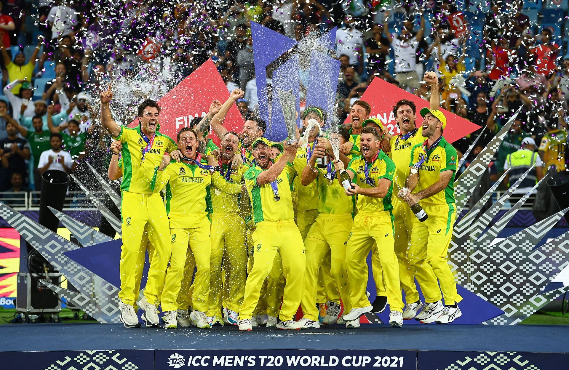 Australian cricket team after winning the T20 World Cup 2021. Pic: Getty Images