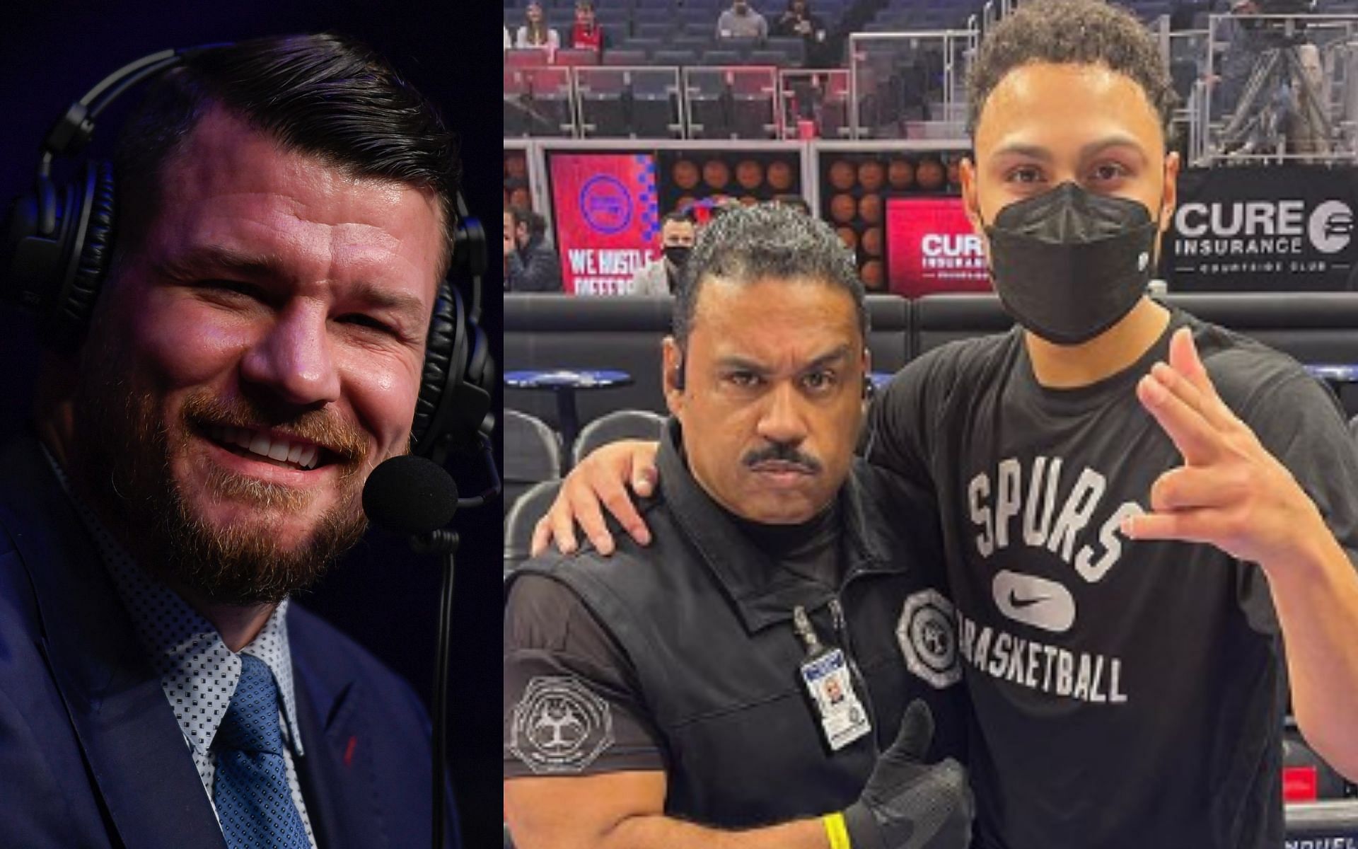 Michael Bisping (left) and Dale Brown with San Antonio Spurs star Bryn Forbes (right; Image credit: @detroit_d.u.s.t on Instagram)