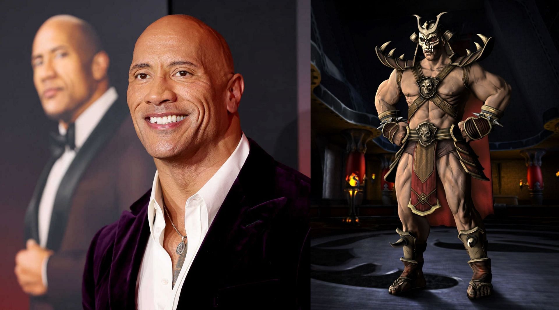 Dwayne Johnson X Shao Kahn rumors (Image via Amy Sussman/Getty Images, and Midway Games)