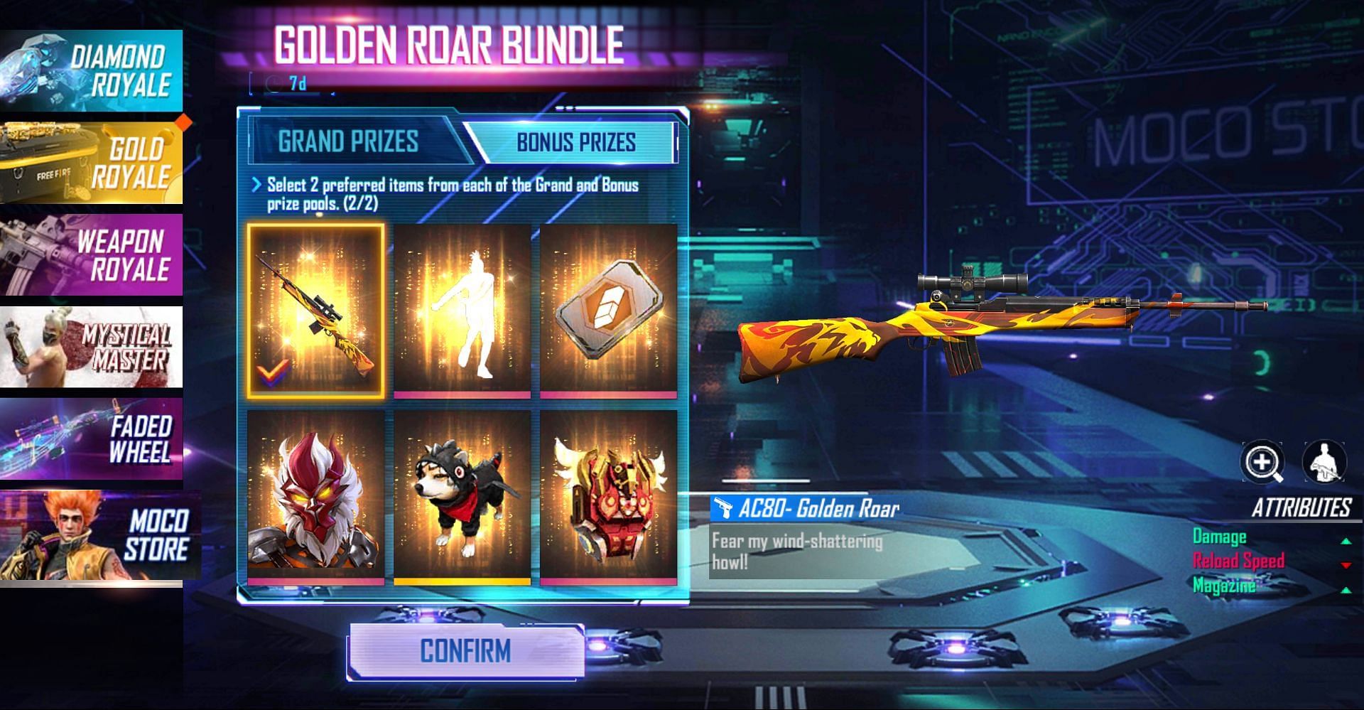 Bonus Prizes that gamers can select (Image via Free Fire)