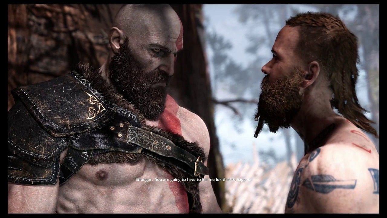 Kratos&#039; first encounter with Baldur in God of War (Image via Sony Interactive Entertainment)