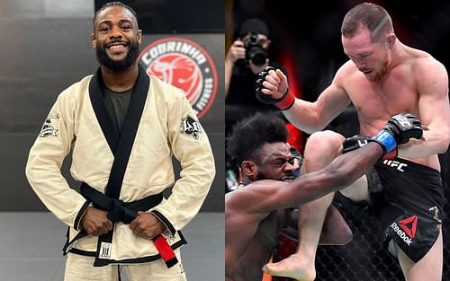 Aljamain Sterling (L) via Instagram @funkmastermma and Petr Yan's illegal knee (R) via Twitter @DailyStar_Sport