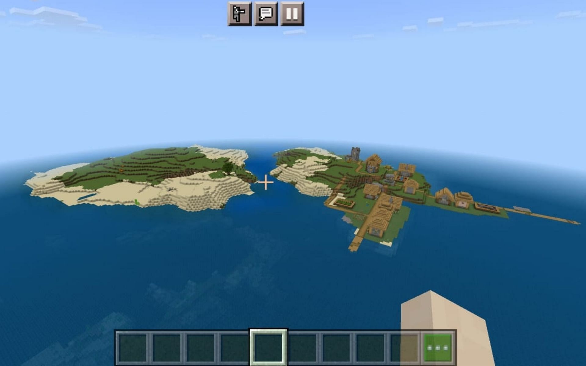 Cast away on an island with a village (Image via Minecraft)