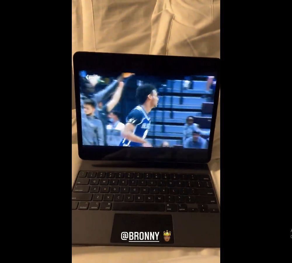 LeBron James watching Bronny James' game. (Photo: Courtesy of @kingjames/Instagram)