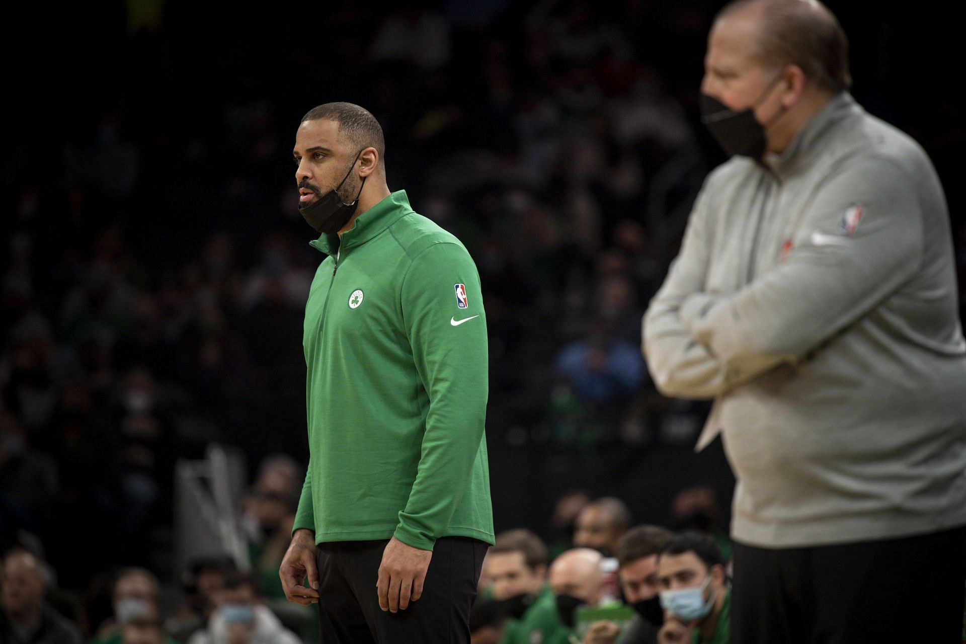 Coach Ime Udoka watches on against the New York Knicks