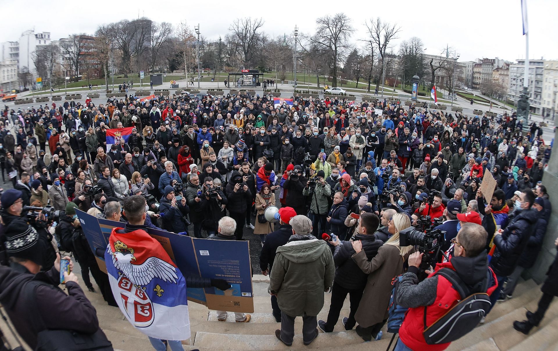 People protesting in support of Novak Djokovic