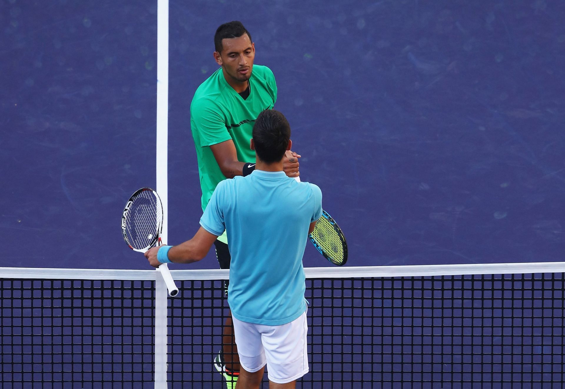 Kyrgios and Djokovic at thr BNP Paribas Open