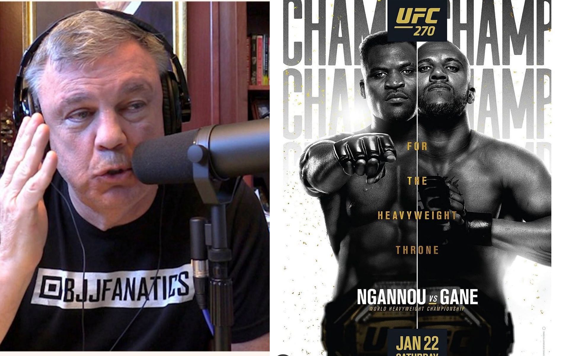 Teddy Atlas (left), Official poster of Francis Ngannou vs. Ciryl Gane for UFC 270 (right) [Credits: @bon_gamin via Instagram and Teddy Atlas via YouTube]