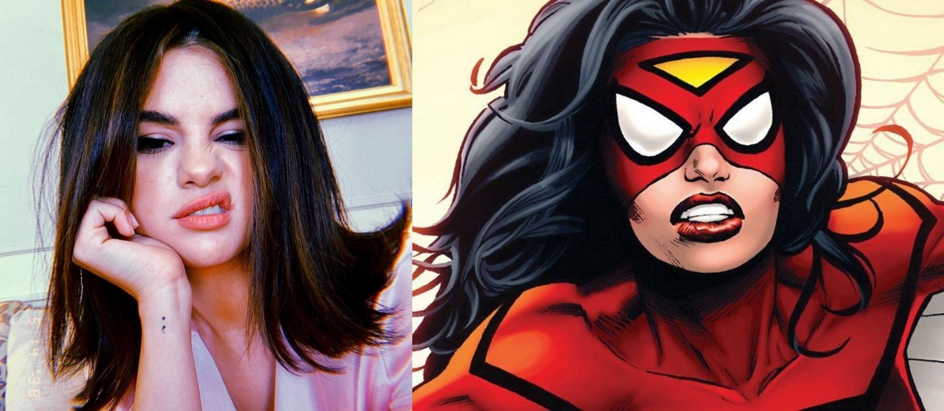 Selena and Spider-Woman (Image via selenagomez/Instagram, and Marvel Comics)