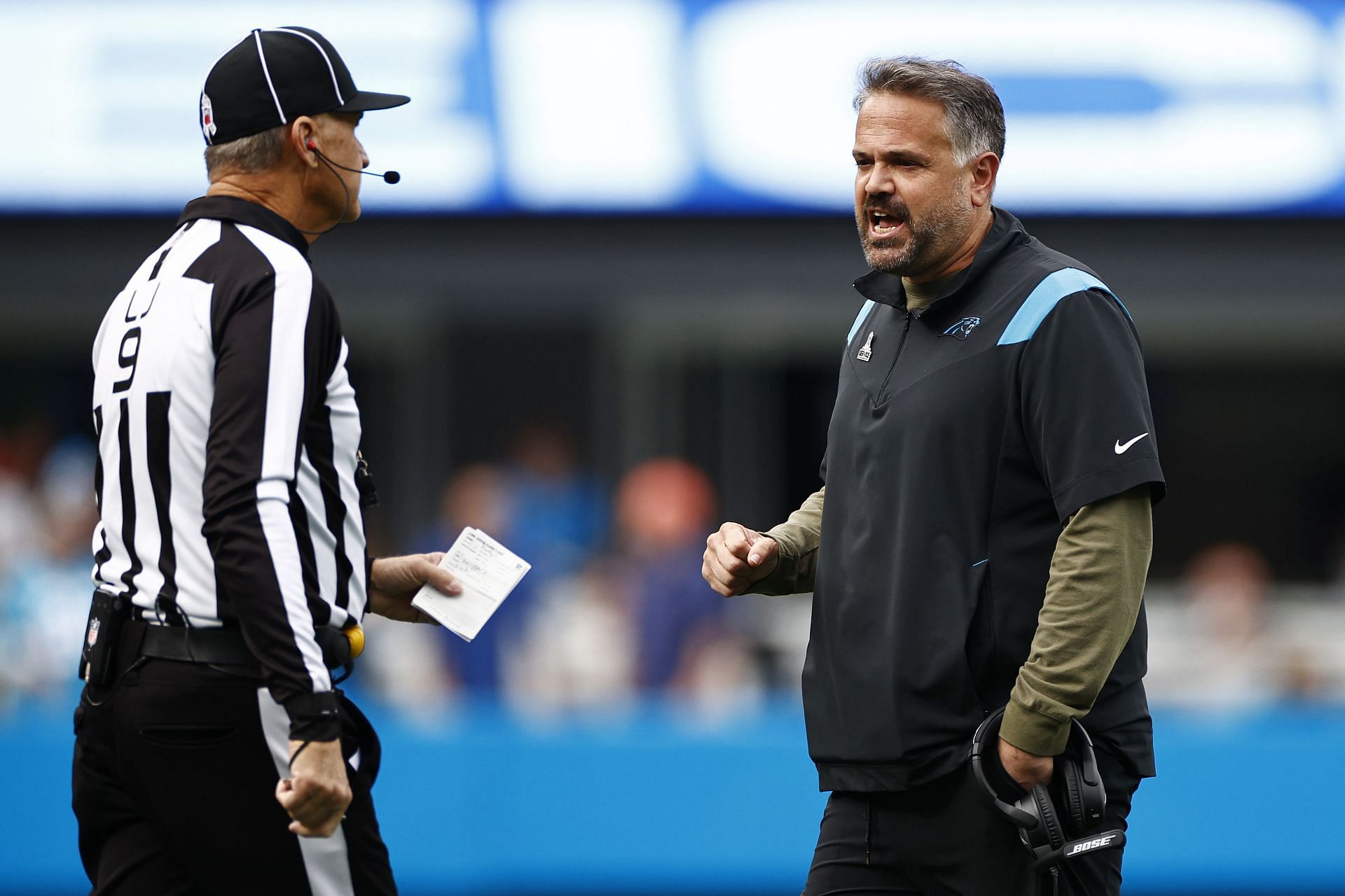 Matt Rhule argues a call during a November game agaisnt Washington