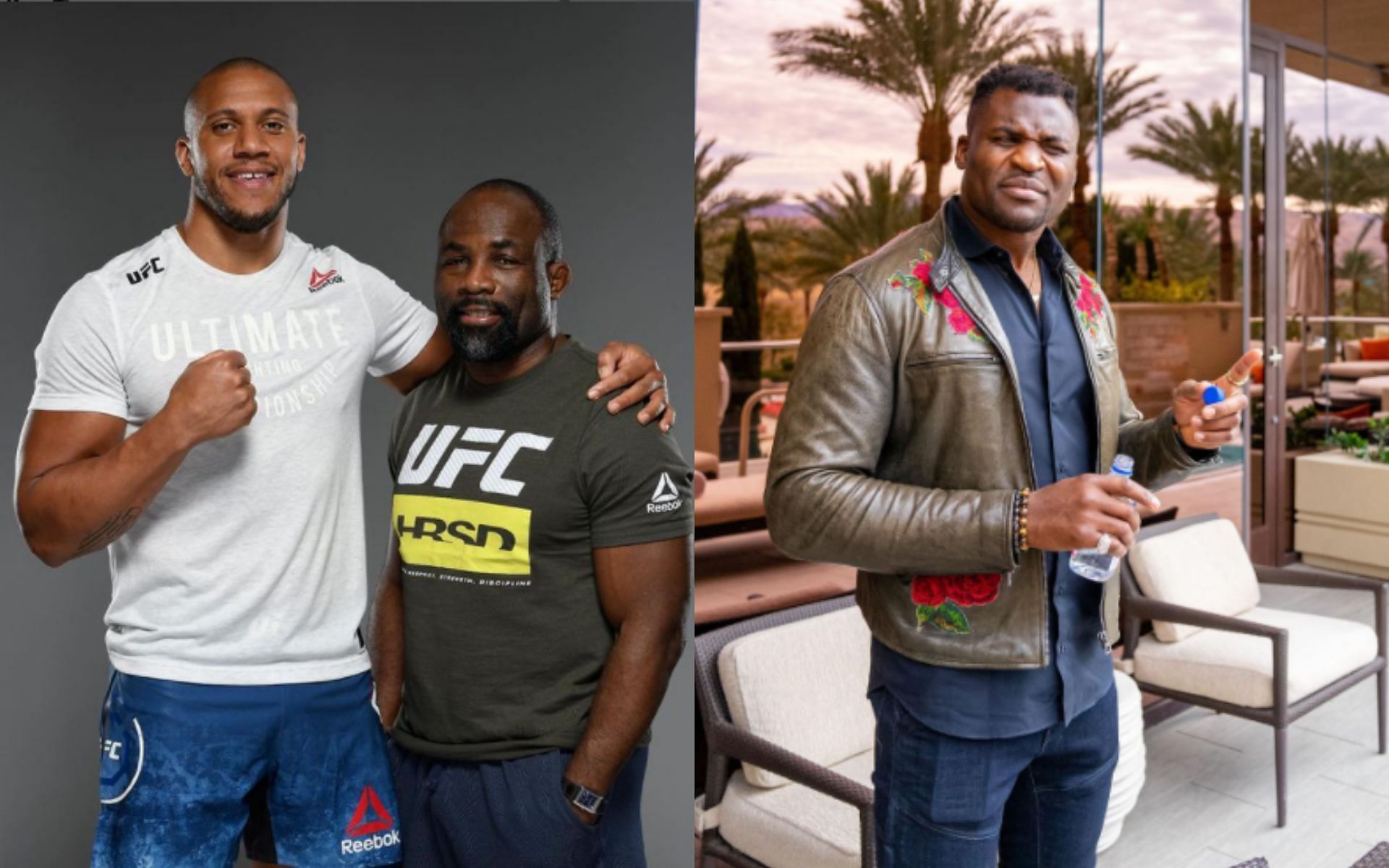 Ciryl Gane with Fernand Lopez (L), Francis Ngannou (R) via Instagram @lopez_fernand and @francisngannou