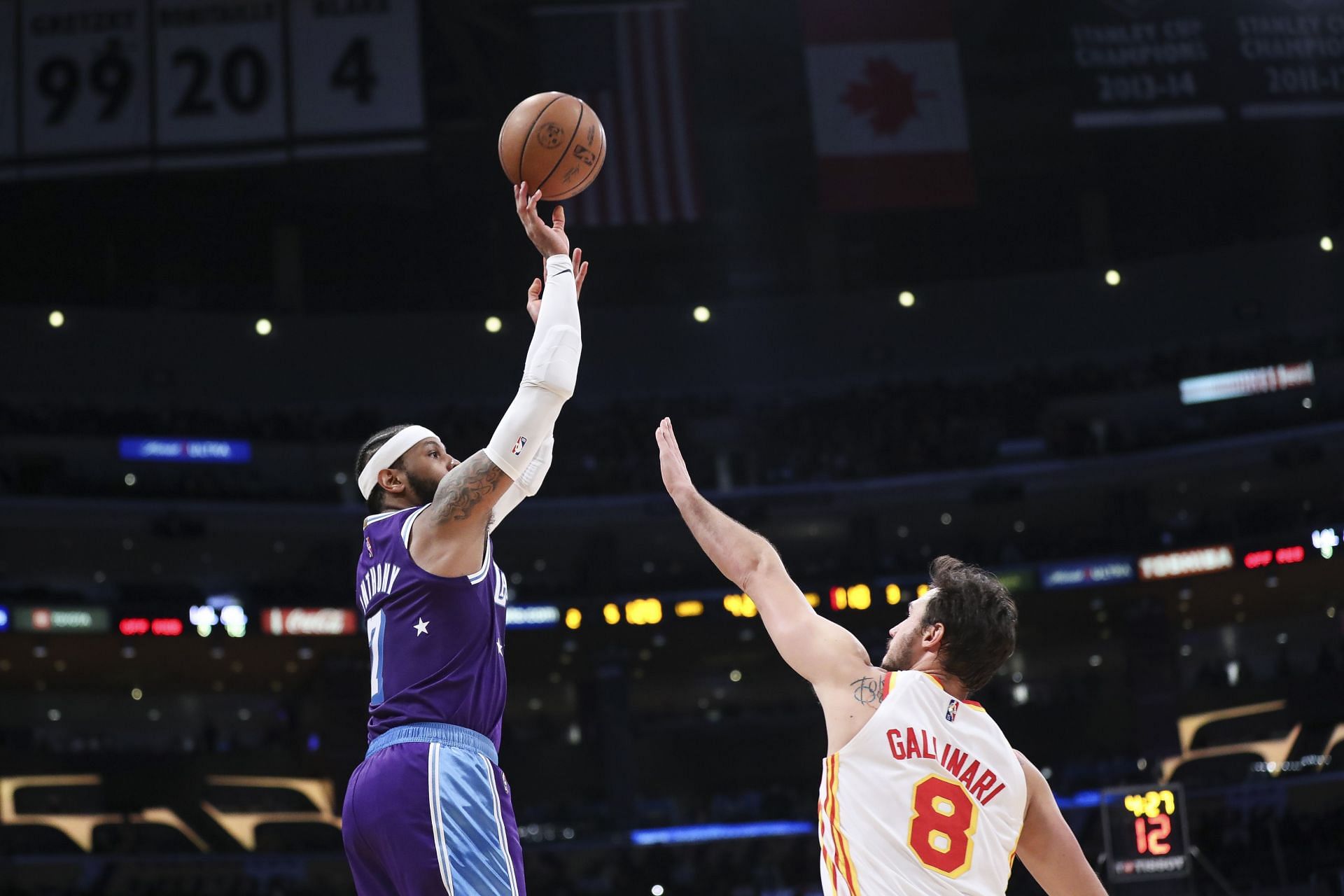 Carmelo Anthony of the LA Lakers shoots.