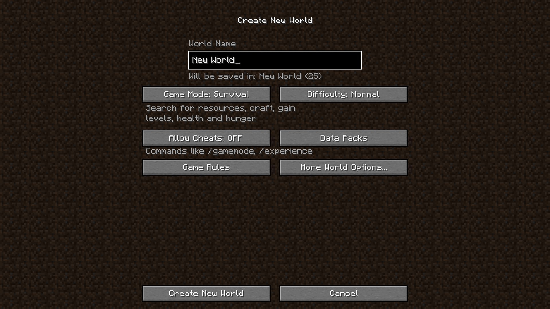 The world generation screen (Image via Minecraft)