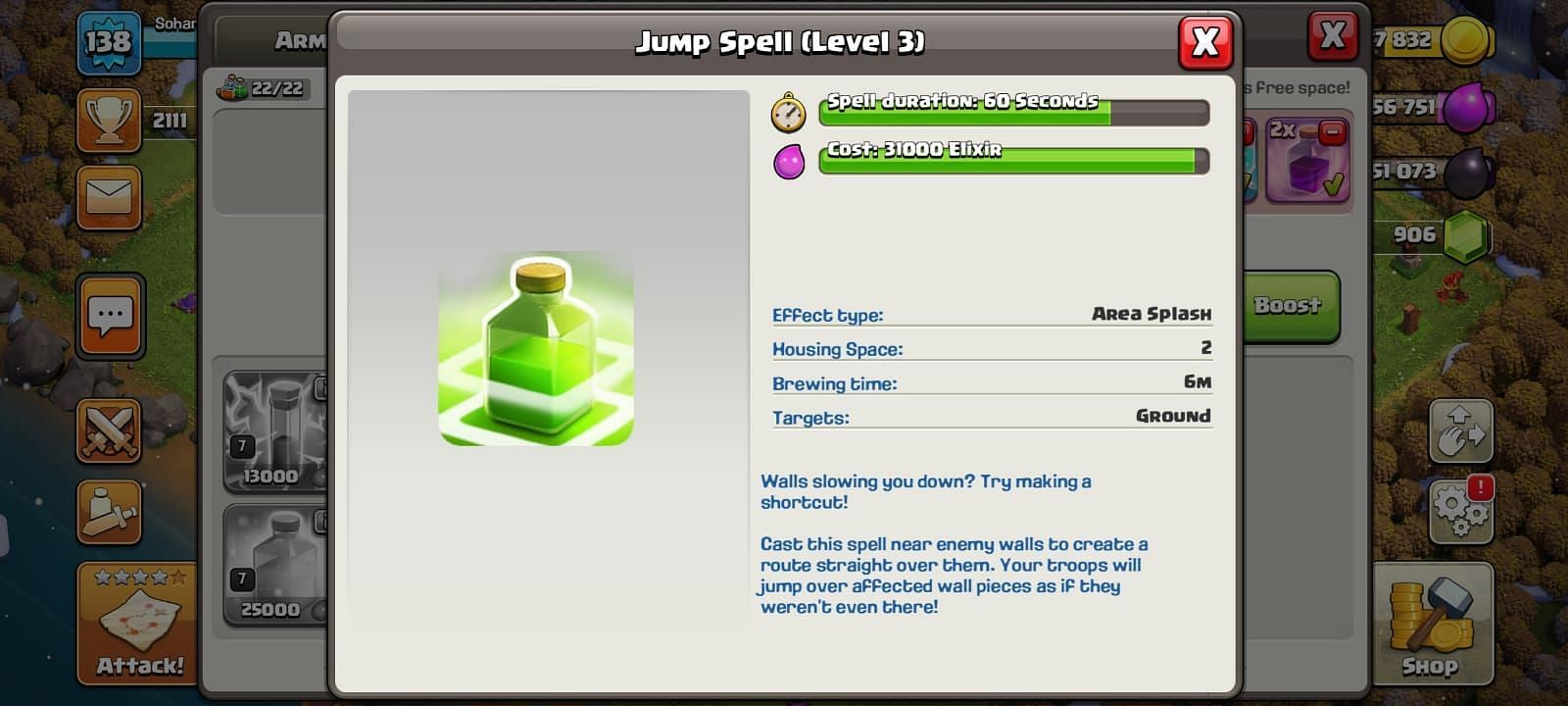 The Clash of Clans Jump Spell (Image via Sportskeeda)