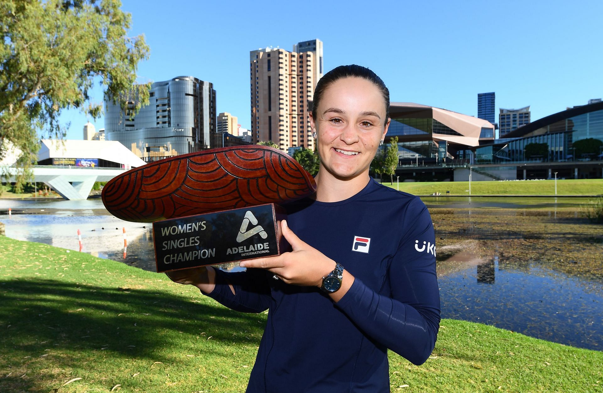 Ashleigh Barty with the 2022 Adelaide International trophy