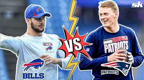 Buffalo Bills QB Josh Allen and New England Patriots QB Mac Jones