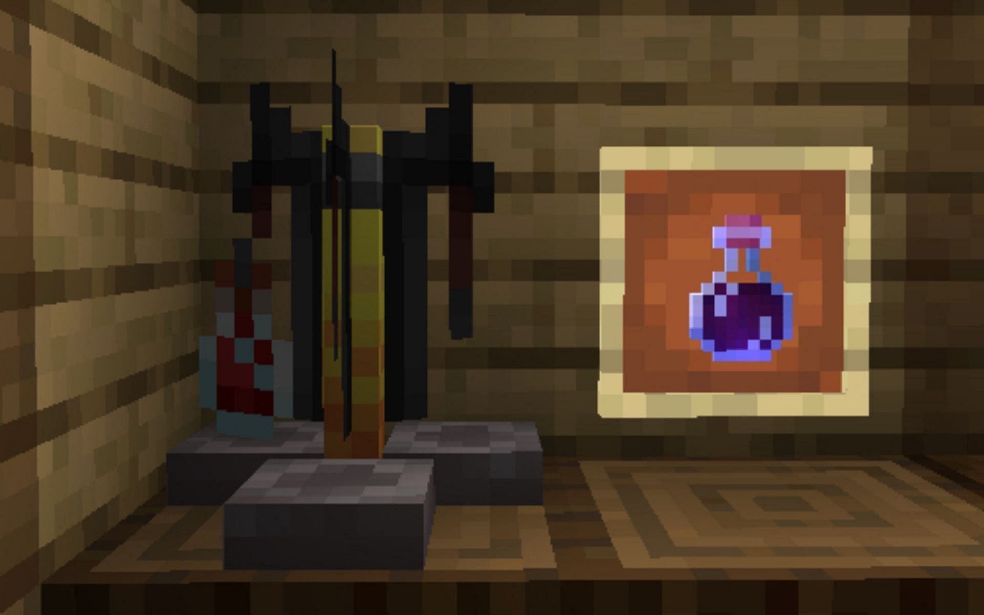 A brewing stand alongside a potion (Image via Minecraft Fandom)