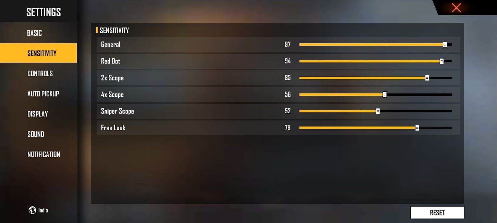 Ideal sensitivity for players equipping A124 (Image via Garena)