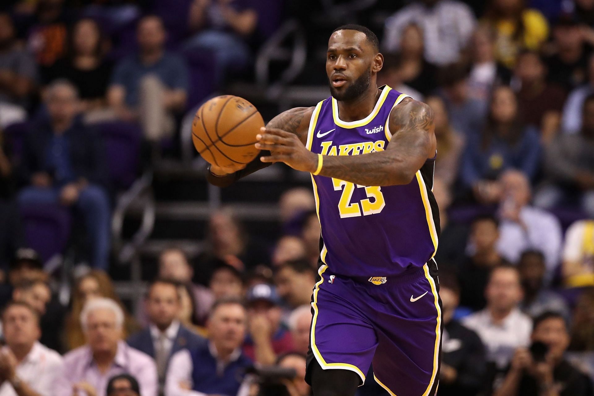 King James could move past Magic Johnson for sixth place in the all-time assists ranking and become the first player to 30K points, 10K rebounds and 10K assists. [Photo: Hoops Habit]