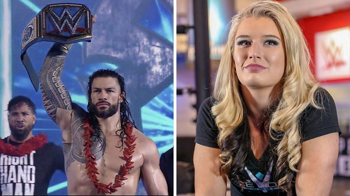 Roman Reigns at WrestleMania 37 (left); Former WWE star Toni Storm (Right)