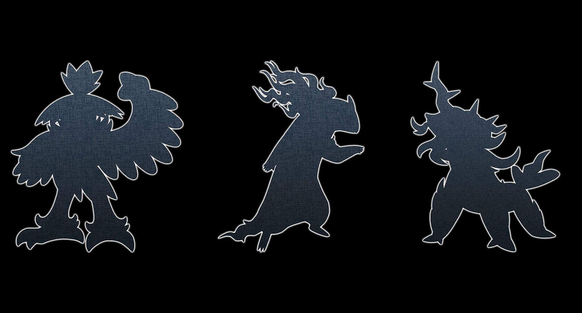 These silhouettes show the Hisuian forms for Decidueye, Typhlosion and Samurott (Image via Serebii)
