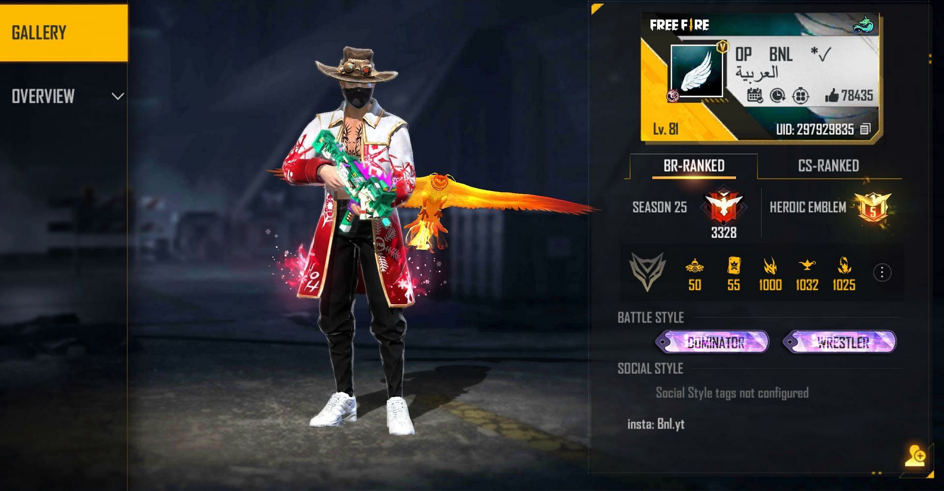 OP BNL&rsquo;s Free Fire ID (Image via Garena)