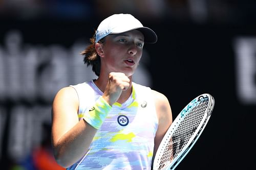 Iga Swiatek celebrates her first-round victory at the 2022 Australian Open: Day 2