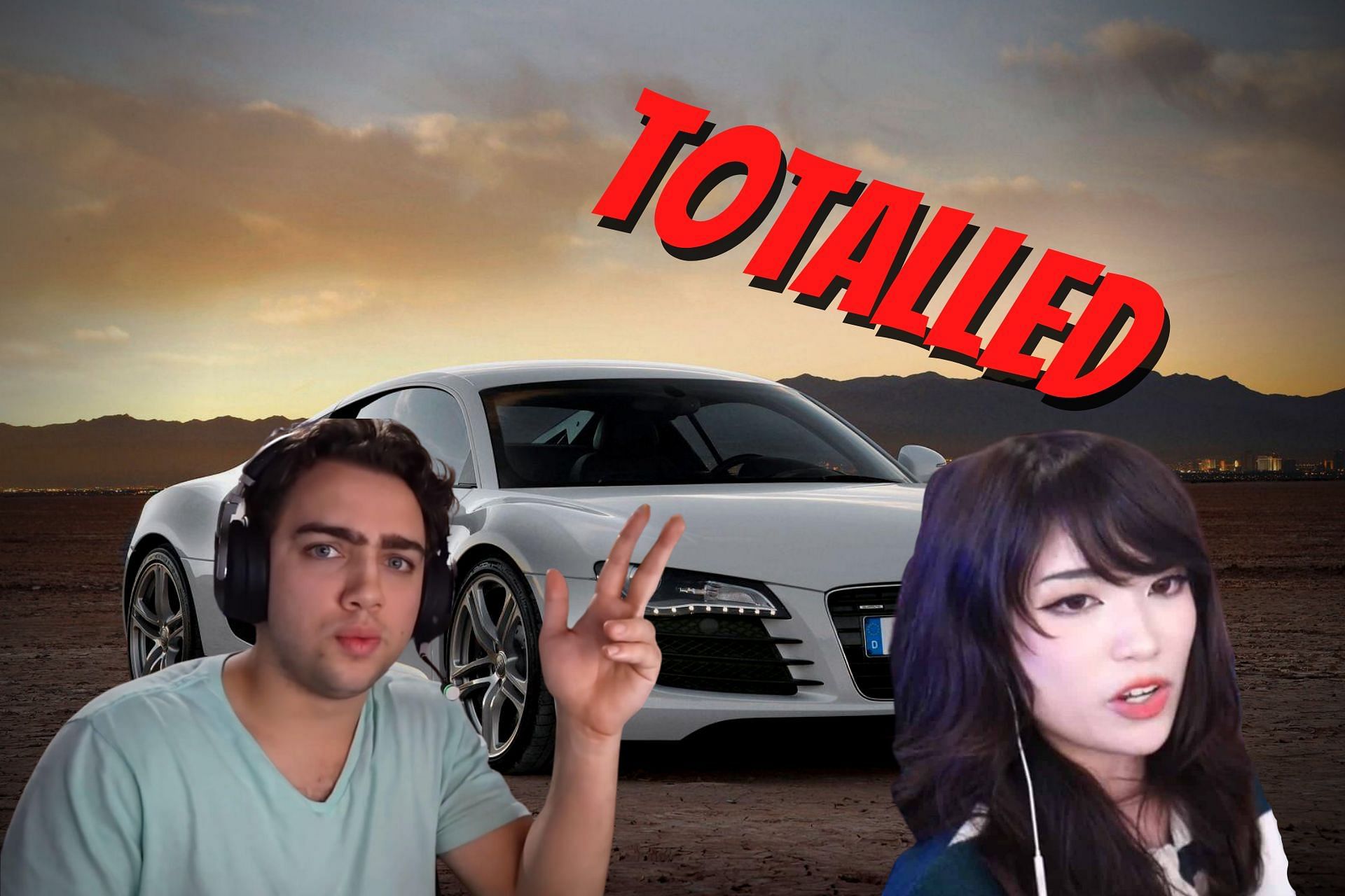 Mizkif reveals accident during Emiru&#039;s Twitch stream caused $100k in damages to his Audi R8 (image via Sportskeeda)