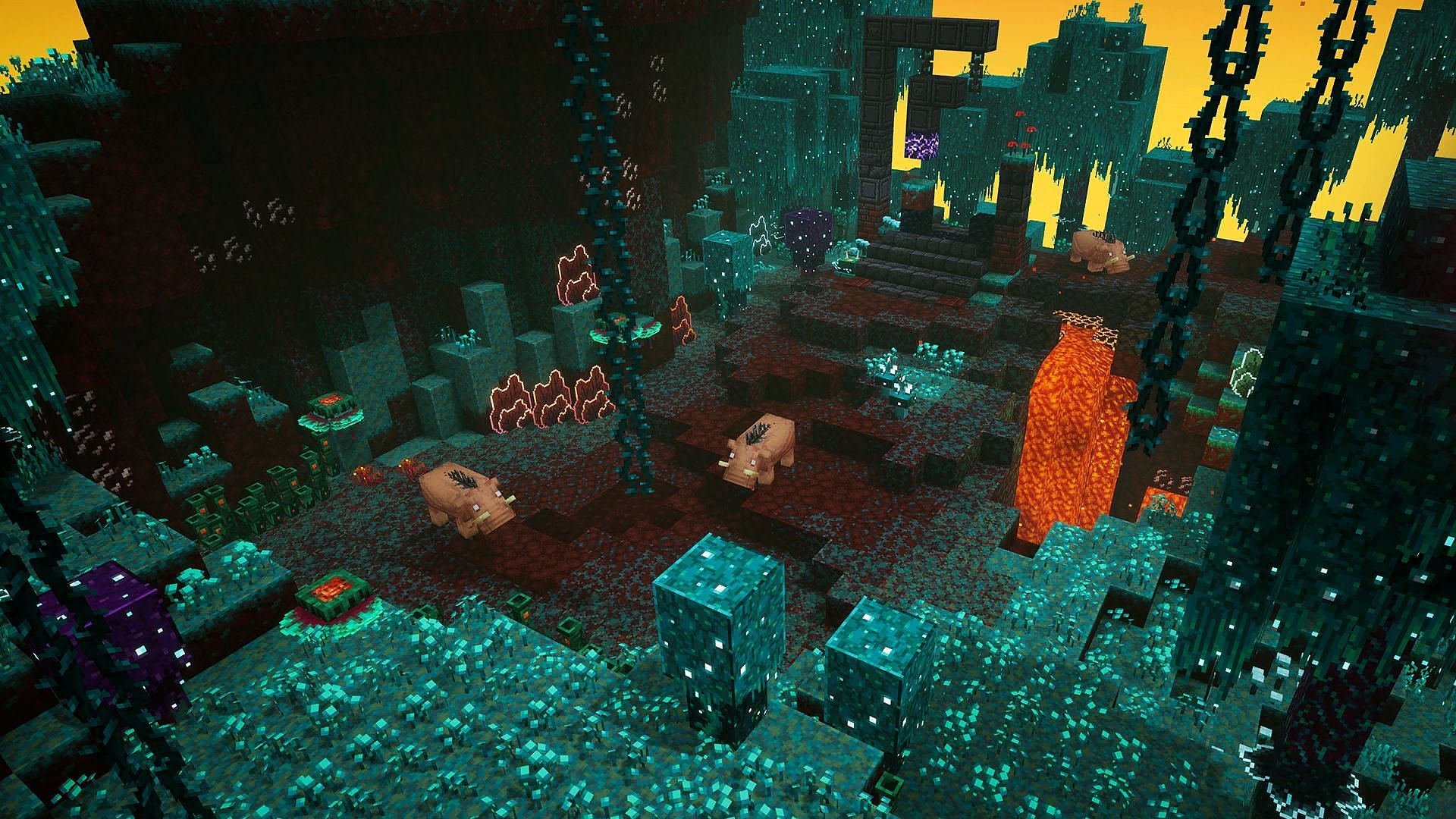 Warped Forest, one of the areas Nightmare&#039;s Bite can be found (Image via Mojang)
