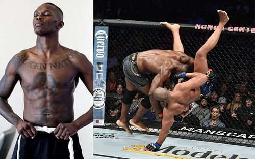 Israel Adesanya reacts to Francis Ngannou's enigmatic wrestling skills against Ciryl Gane at UFC 270 [Credits: @ufc via Twitter, @stylebender via Instagram]