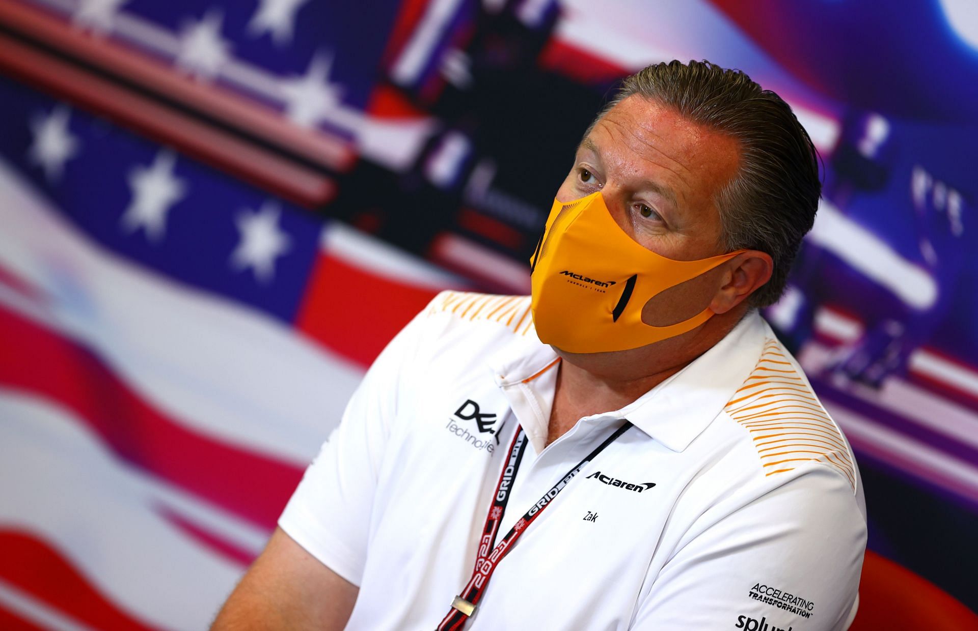 McLaren CEO Zak Brown talks in the Team Principals&#039; Press Conference ahead of the US Grand Prix (Photo by Dan Istitene/Getty Images)