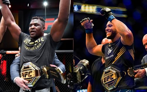 UFC heavyweight champion Francis Ngannou (left) and the division's interim titleholder Ciryl Gane (right)