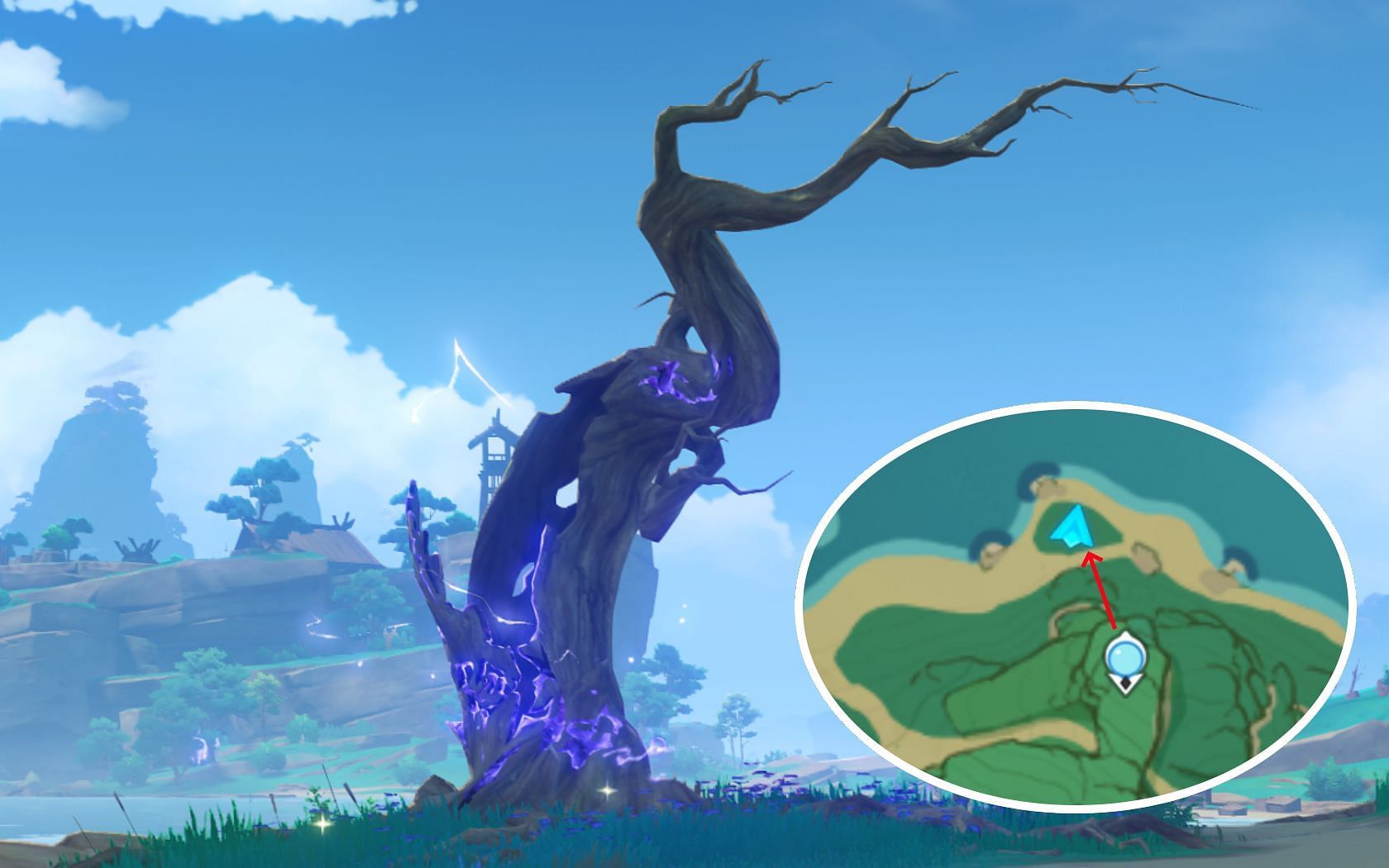 The third tree&#039;s location, along with a map of where to find it (Image via Genshin Impact)