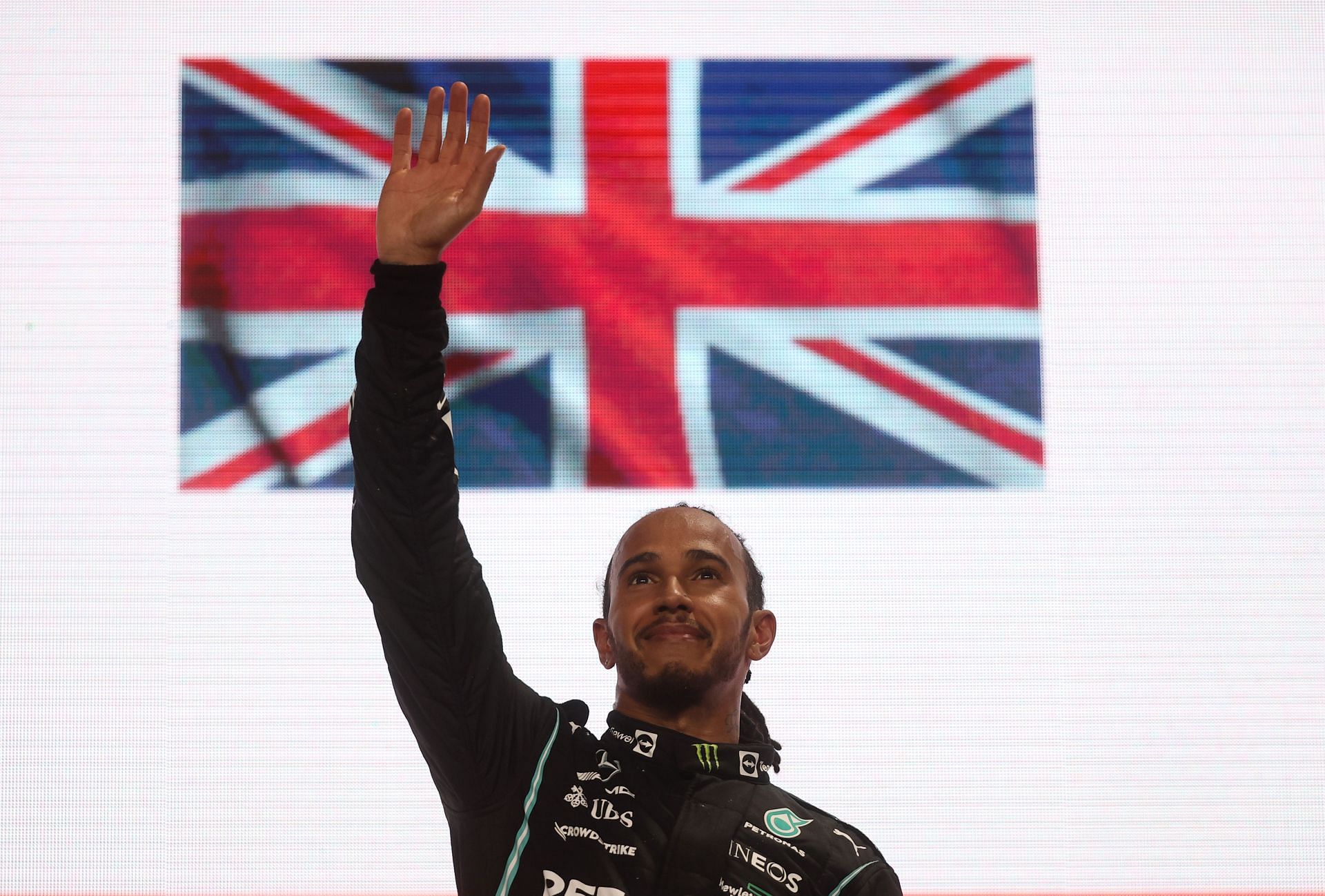 F1 Grand Prix of Qatar - Lewis Hamilton on the podium (Photo by Lars Baron/Getty Images)