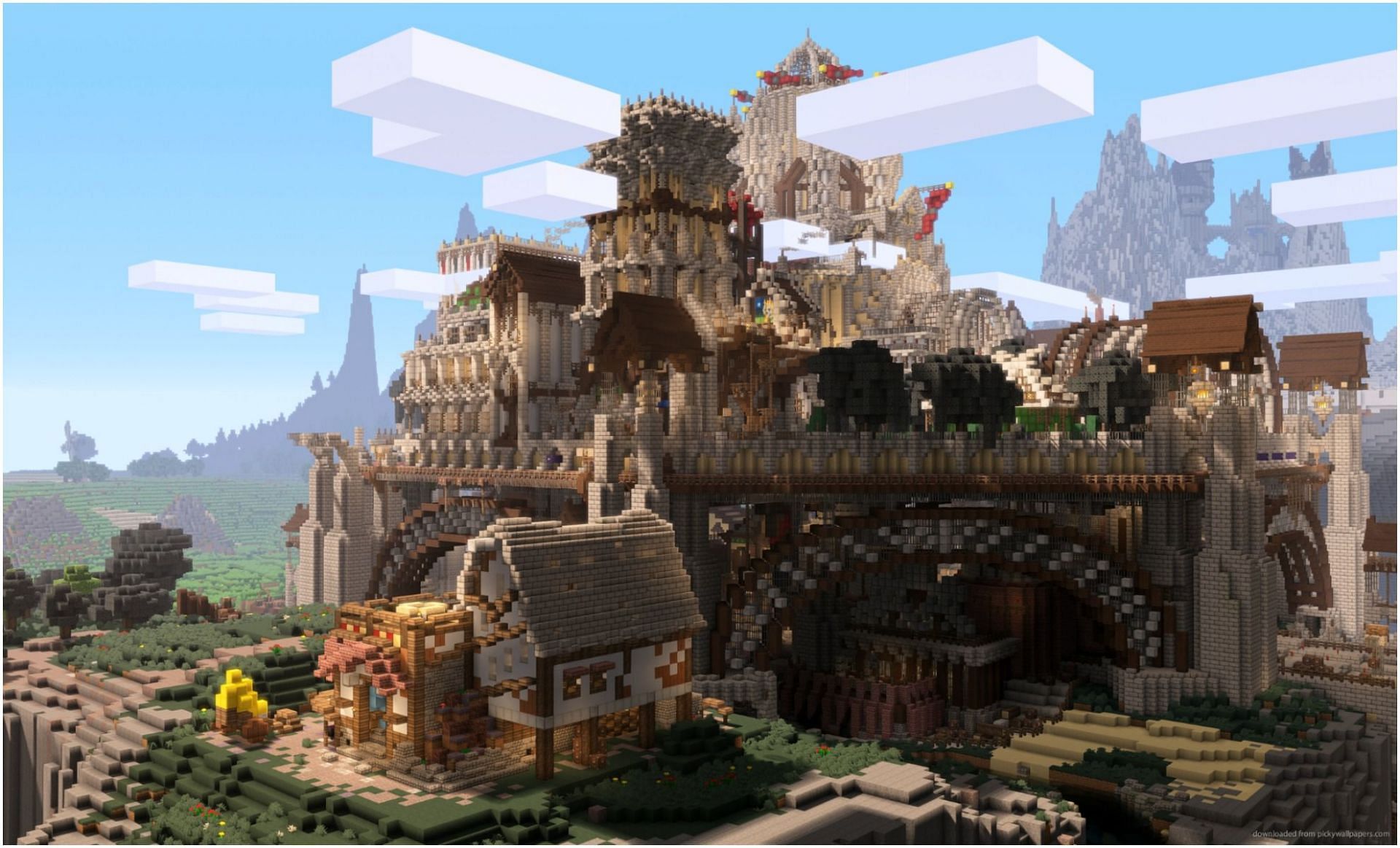 البناء هو أحد الآليات الأساسية للعبة (الصورة من ورق الحائط / Minecraft)