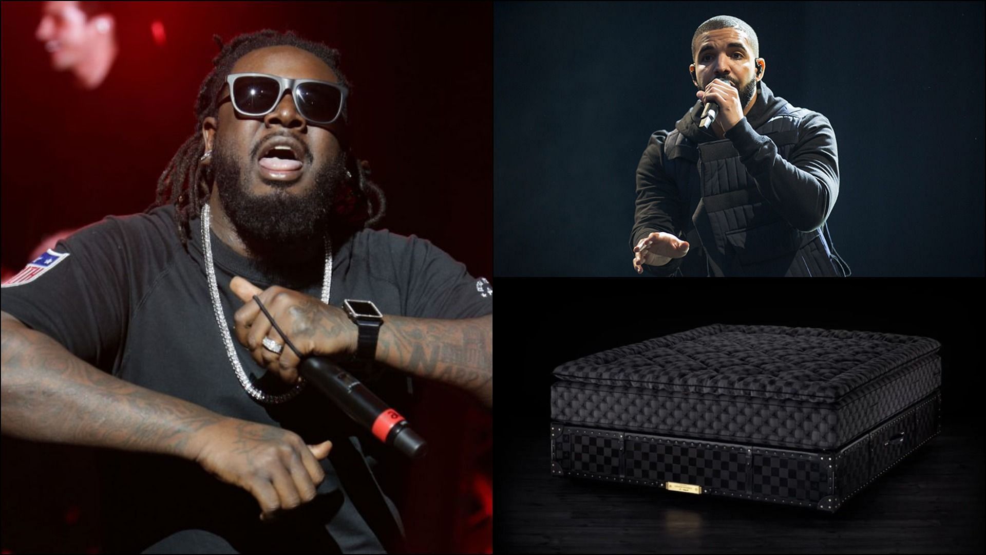 T-Pain (Pictured Left) gives his reaction to Drake&#039;s $400,000 mattress while live streaming (Image via Sportskeeda)