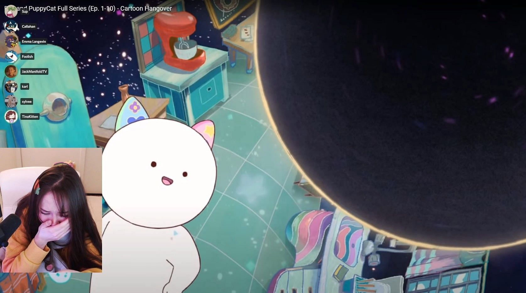 TinaKitten can&#039;t hold back her tears upon seeing a tweet from the creator of Bee and PuppyCat (Image via Twitch/TinaKitten)