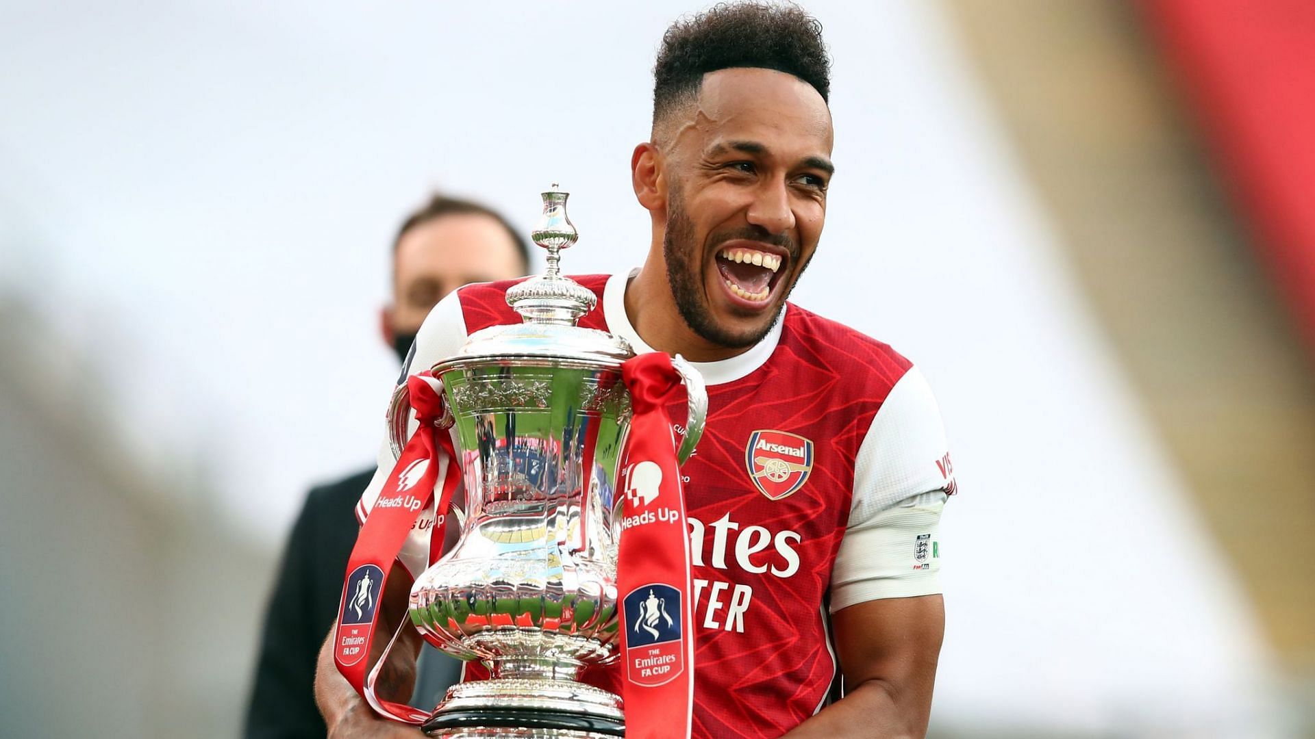 Former Arsenal captain Pierre-Emerick Aubameyang celebrates the FA Cup win in 2020.