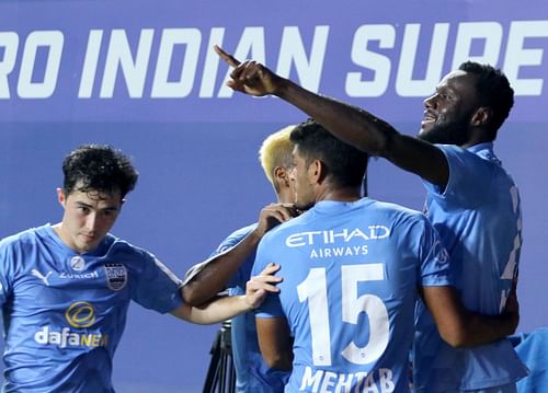 The Islanders celebrate a goal against SC East Bengal in their last meeting (Image Courtesy: ISL).