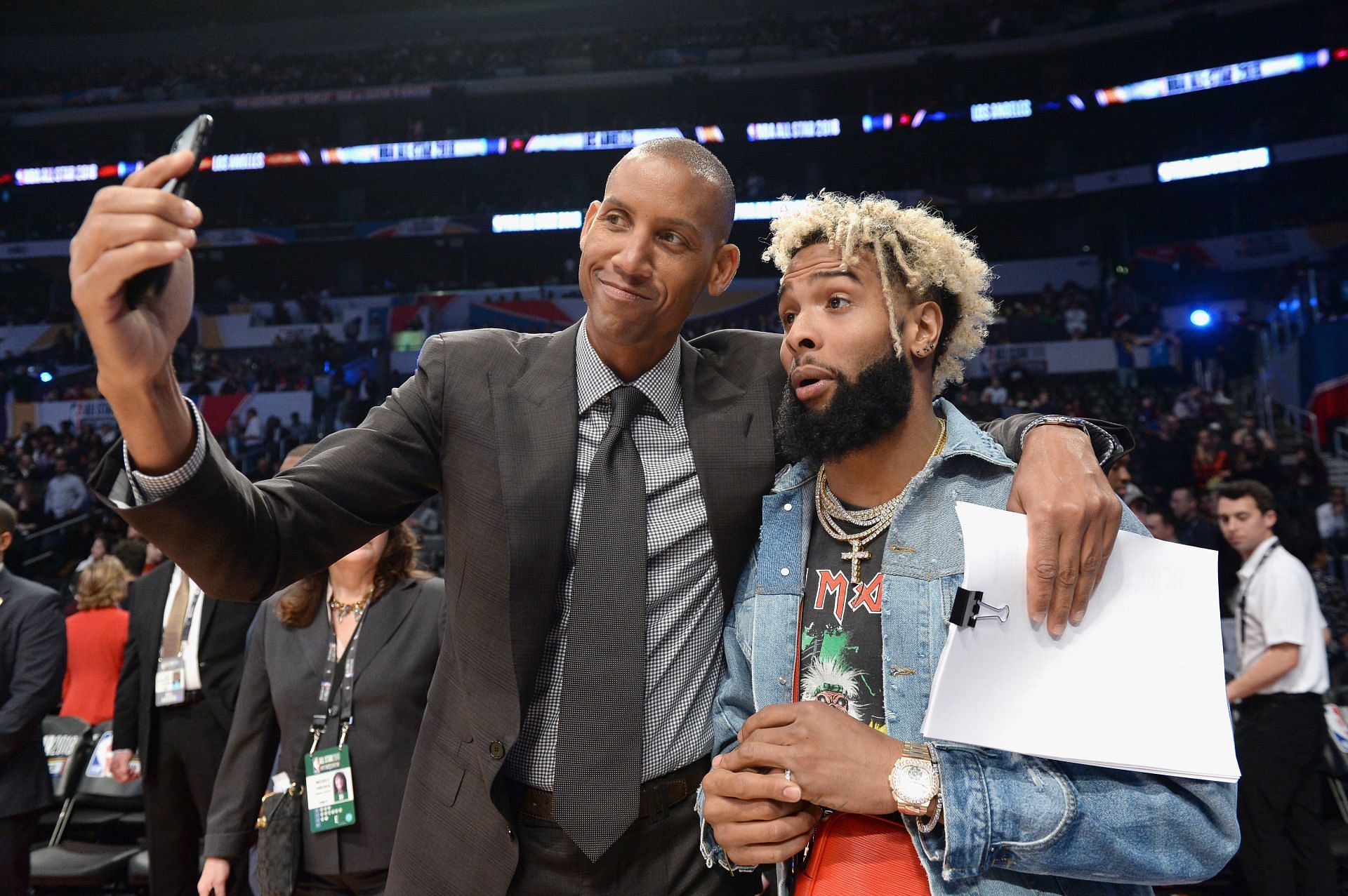 Reggie Miller and Odell Beckham Jr. attend the NBA All-Star Game 2018 at Staples Center on February 18, 2018 in Los Angeles, California.