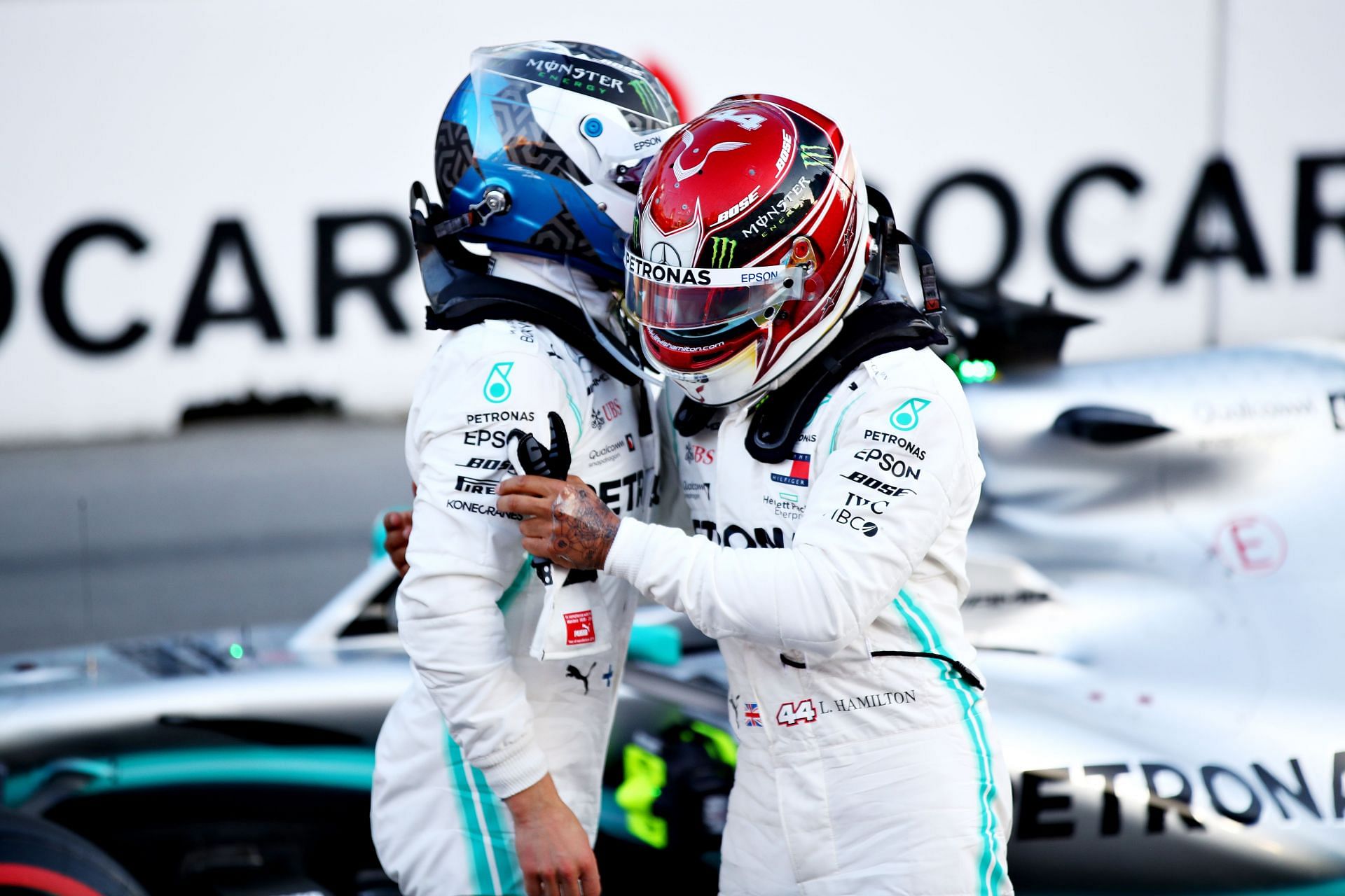 F1 Grand Prix of Azerbaijan - The two Mercedes drivers celebrate