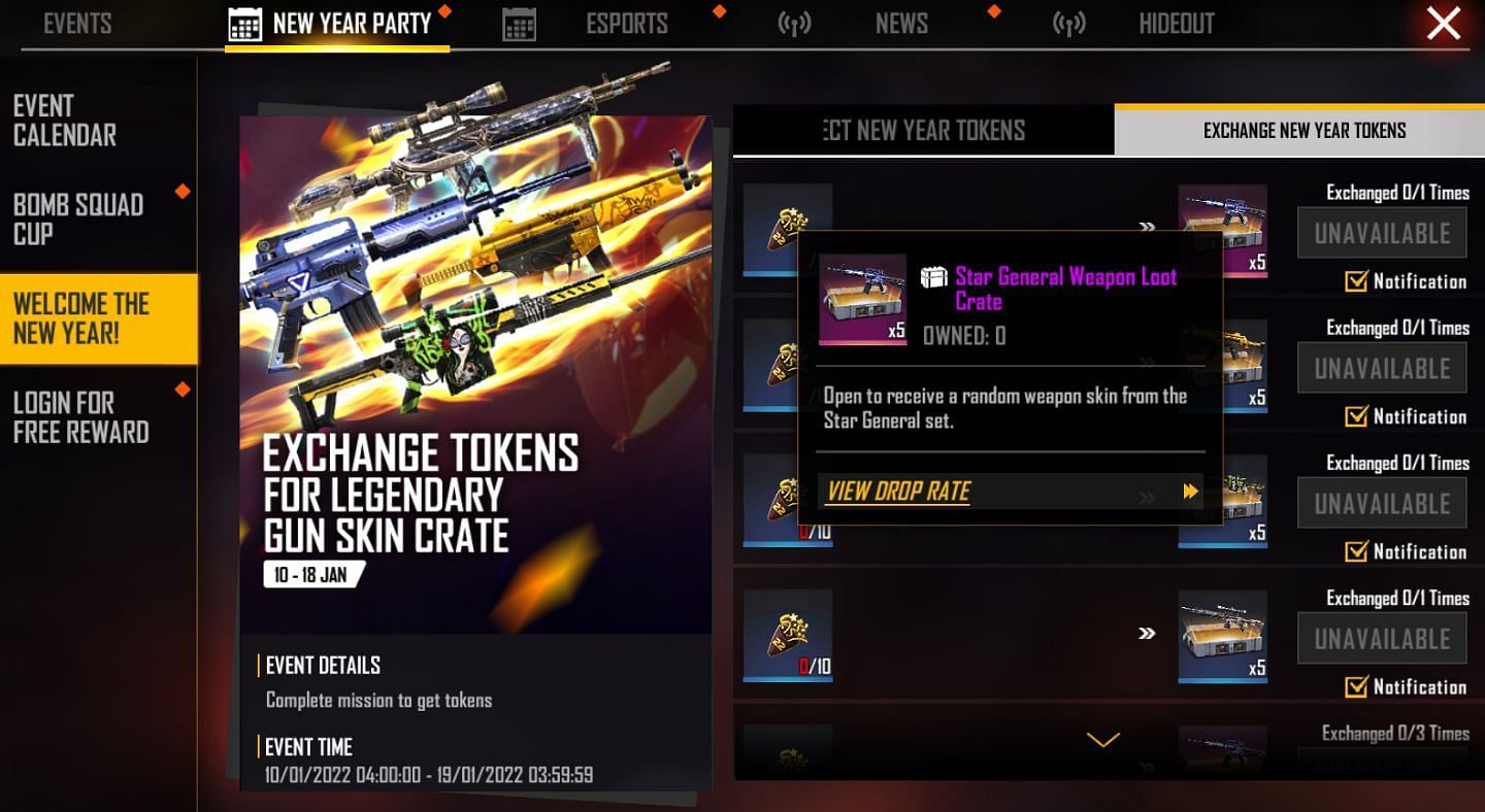 5 Star General Weapon Loot Crates is worth 15 tokens (Image via Free Fire)