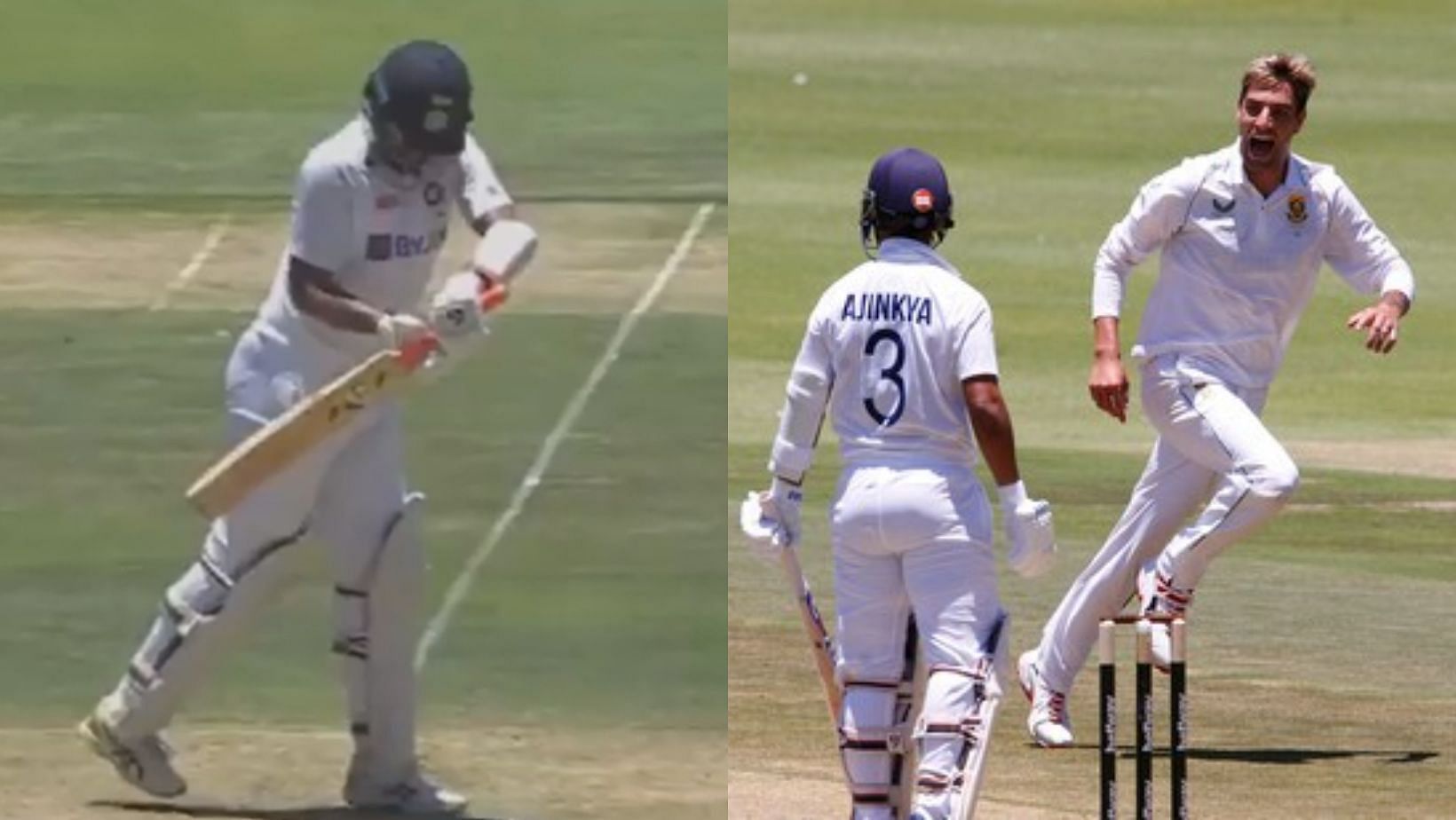 Snippets from Cheteshwar Pujara (L) and Ajinkya Rahane&#039;s wickets.