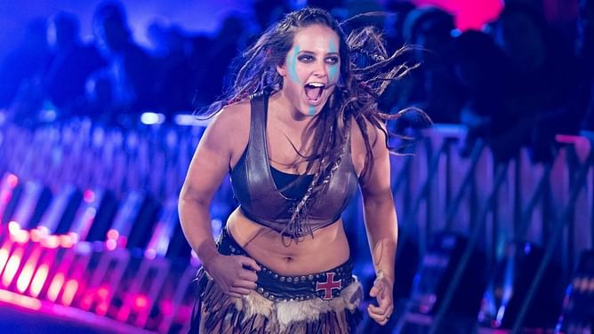 Sarah Logan reacts after making her WWE return at Royal Rumble
